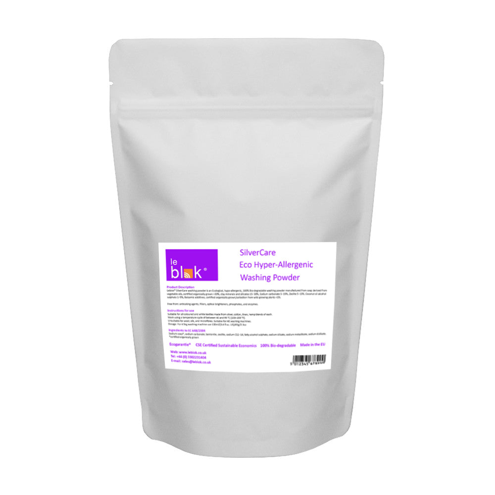 Leblok washing powder for EMF protective silver fabric in a bag