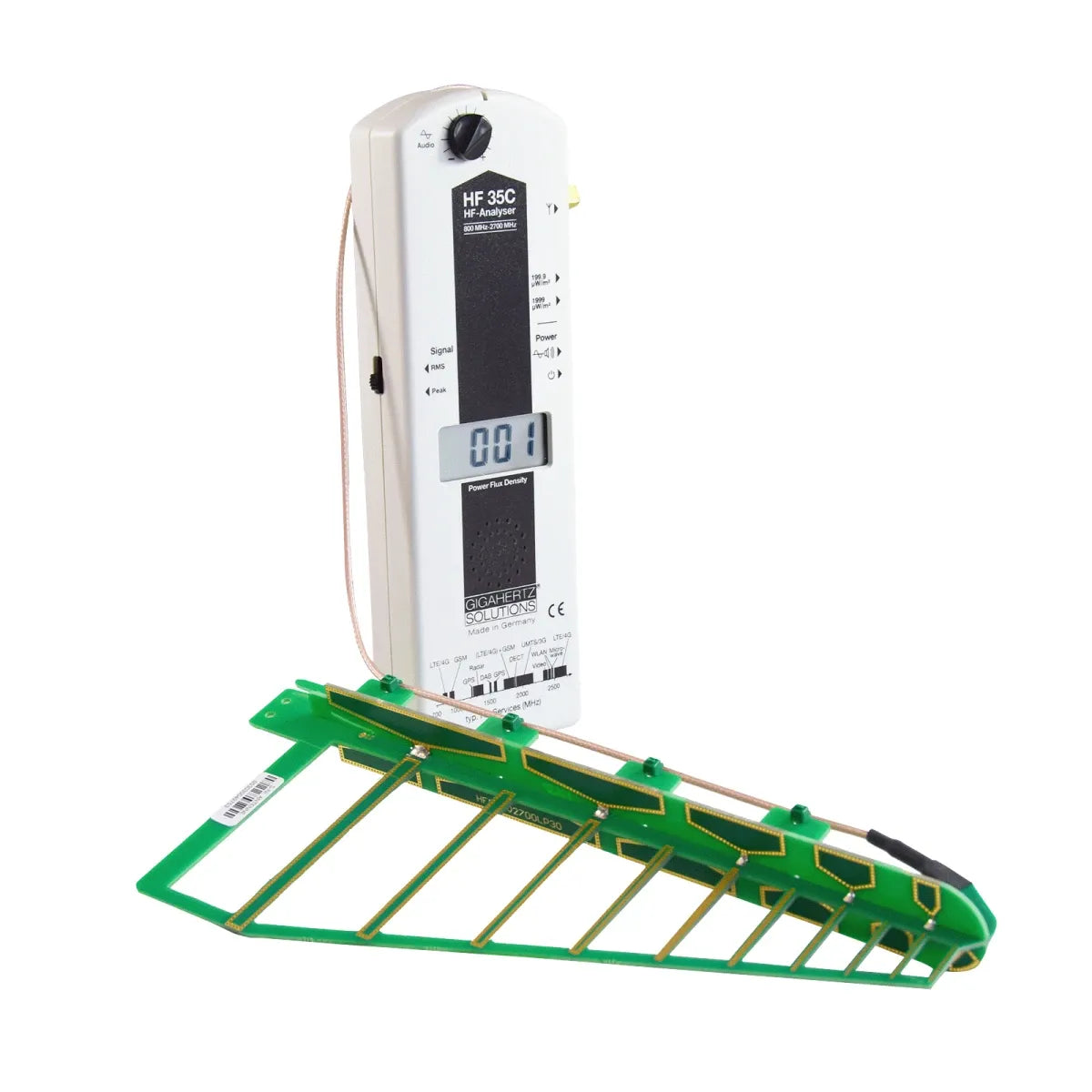 Gigahertz Solutions HF38B high-frequency meter with directional antenna - side view